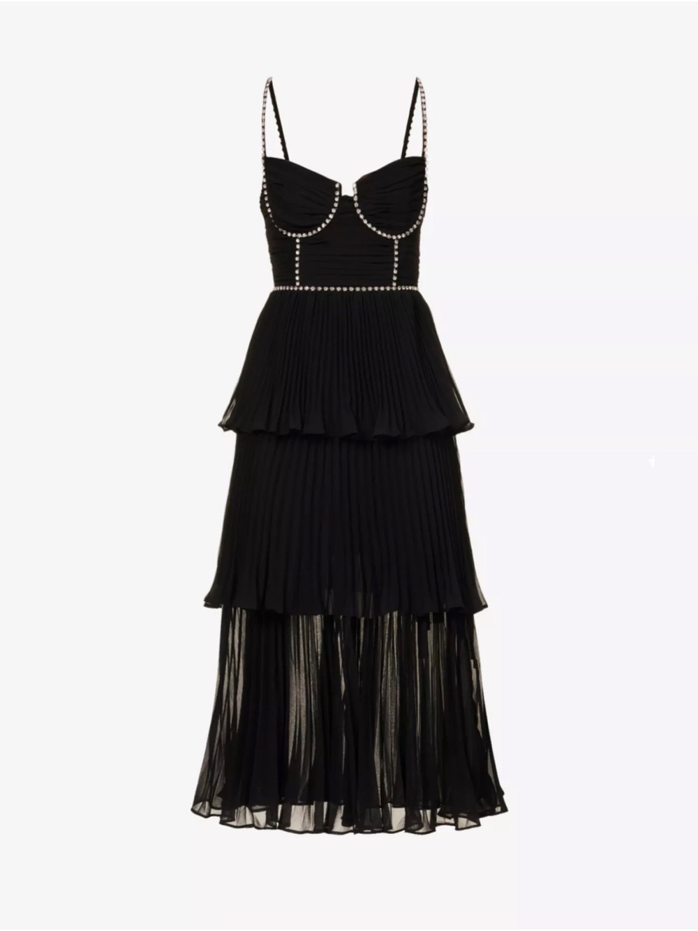 Self-Portrait Embellished Pleated Chiffon Midi-Dress size 0